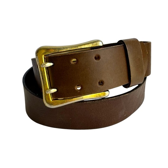 Vintage Brown Leather Belt Wide Statement Western Cowboy Double Prong Mens 36 - Picture 1 of 10